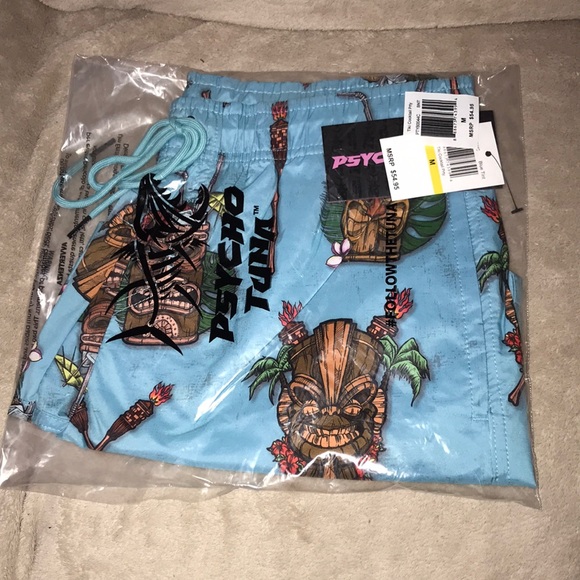 Psycho Tuna Blue Tint Size medium Tiki Cocktail Party swim trunks New - Picture 3 of 6